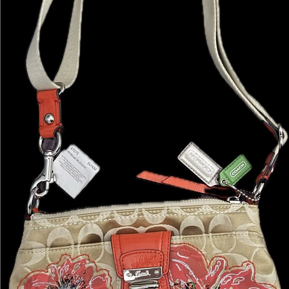 Coach Beige and Orange County Poppy Crossbody Bag - Picture 5 of 5
